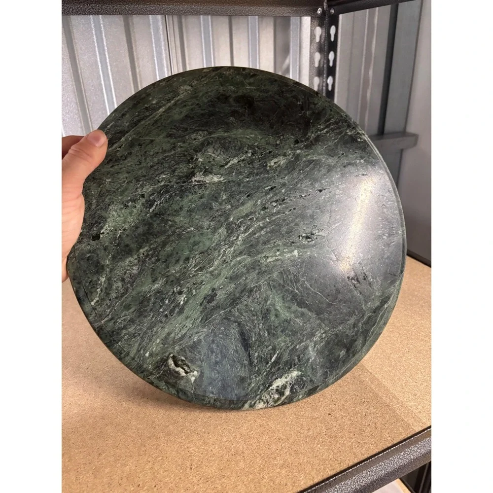 Vintage Green Marble Lazy Susan 12in Round Stone Turntable Kitchen Serving Board